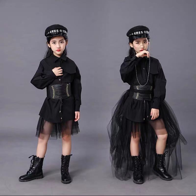 Summer Clothing Set For Girls - 어린이 검은 양복 소녀 모델 경쟁