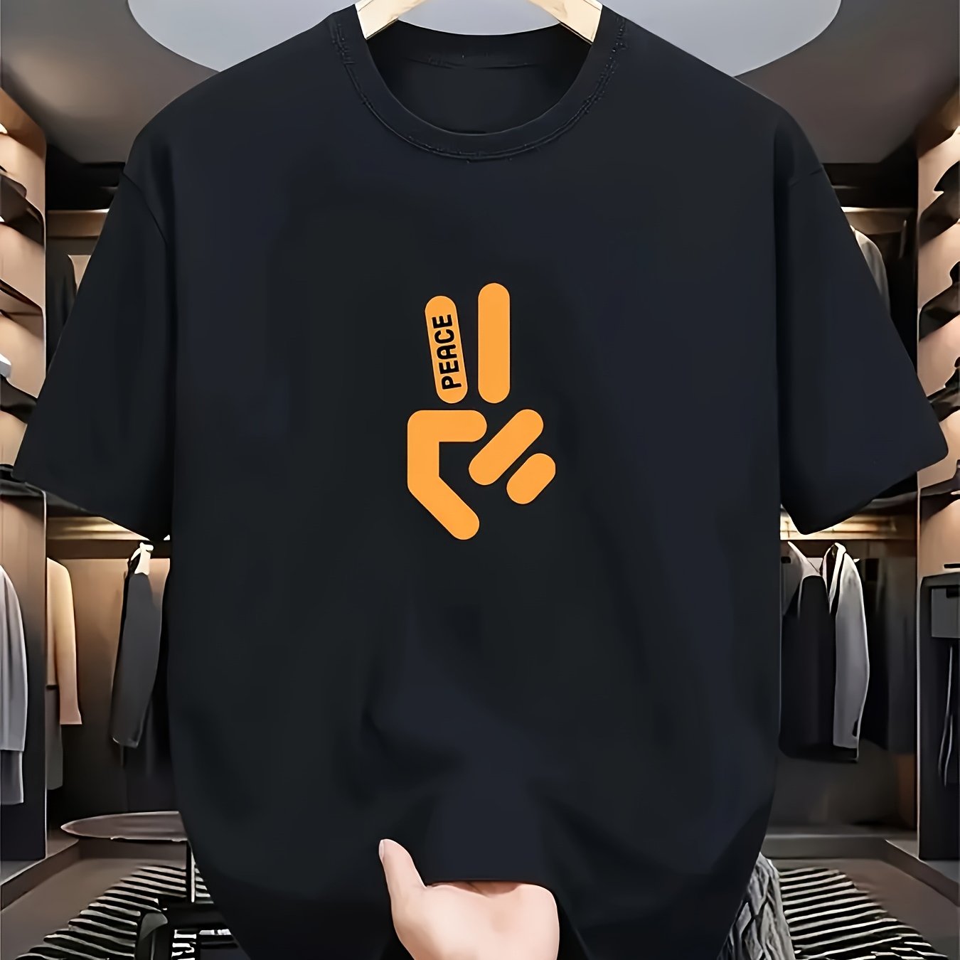 Summer Clothing Essentials Men - 남성용 세련된 블랙 반팔 티셔츠, 오렌지색