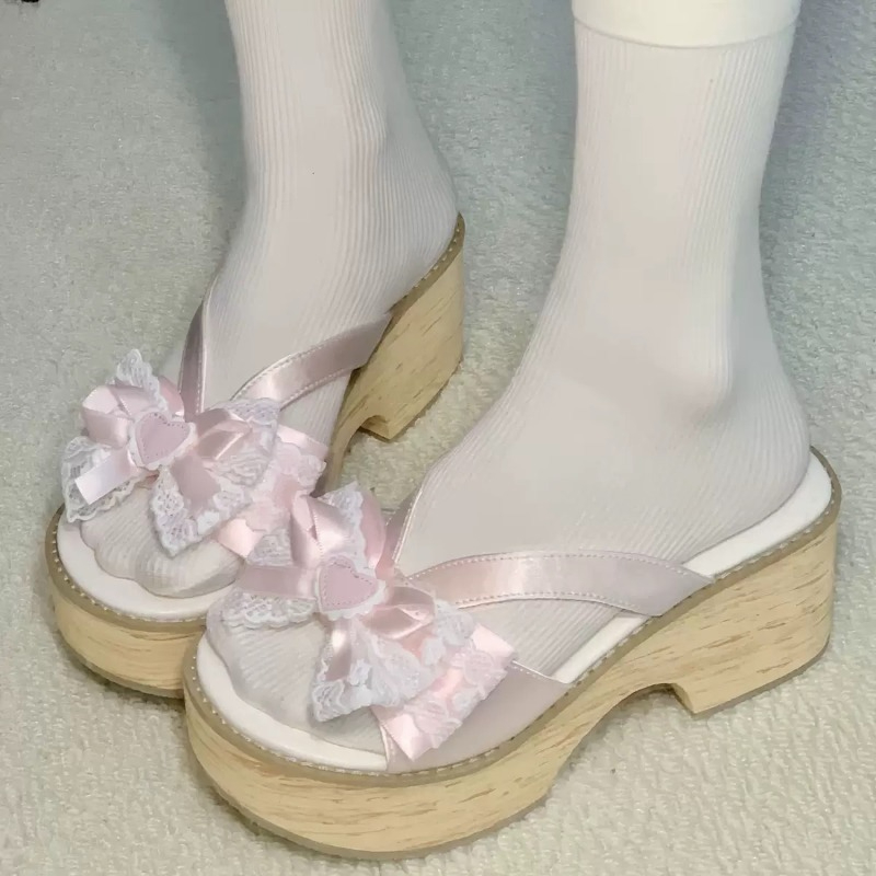 Summer Clothing Elegant - 스윗 보우 우드 그레인 두꺼운 바닥