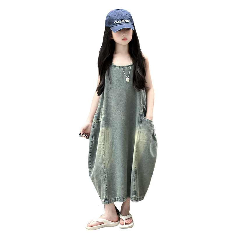 Summer Clothing Set For Girls - 빈티지 블루 어린이 소녀 고품질 민소매