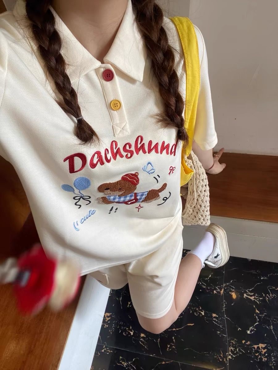 Summer Dog Clothing - 카와이 자수 개 일본 스타일 폴로