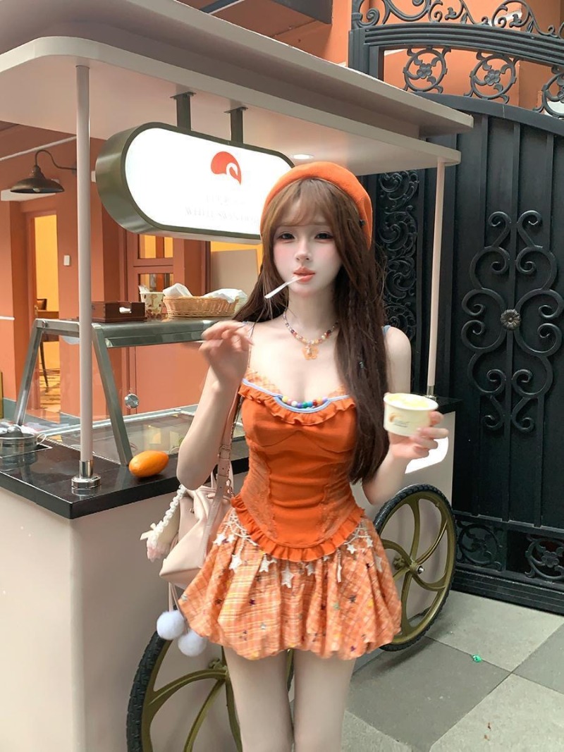 여름 신상 오렌지 도파민 스위트 스파이시 걸 레이스 캐 - Summer Clothing Set For Girls 리뷰 및 가격