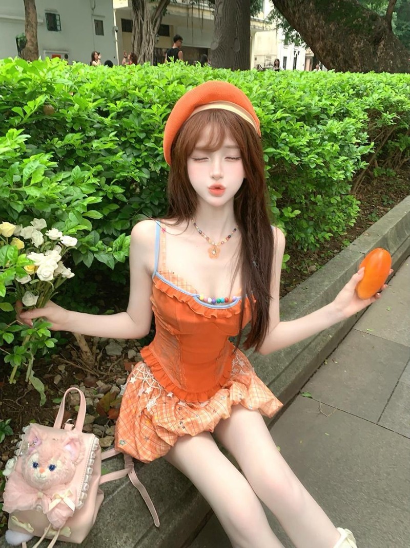 여름 신상 오렌지 도파민 스위트 스파이시 걸 레이스 캐 - Summer Clothing Set For Girls 리뷰 및 가격