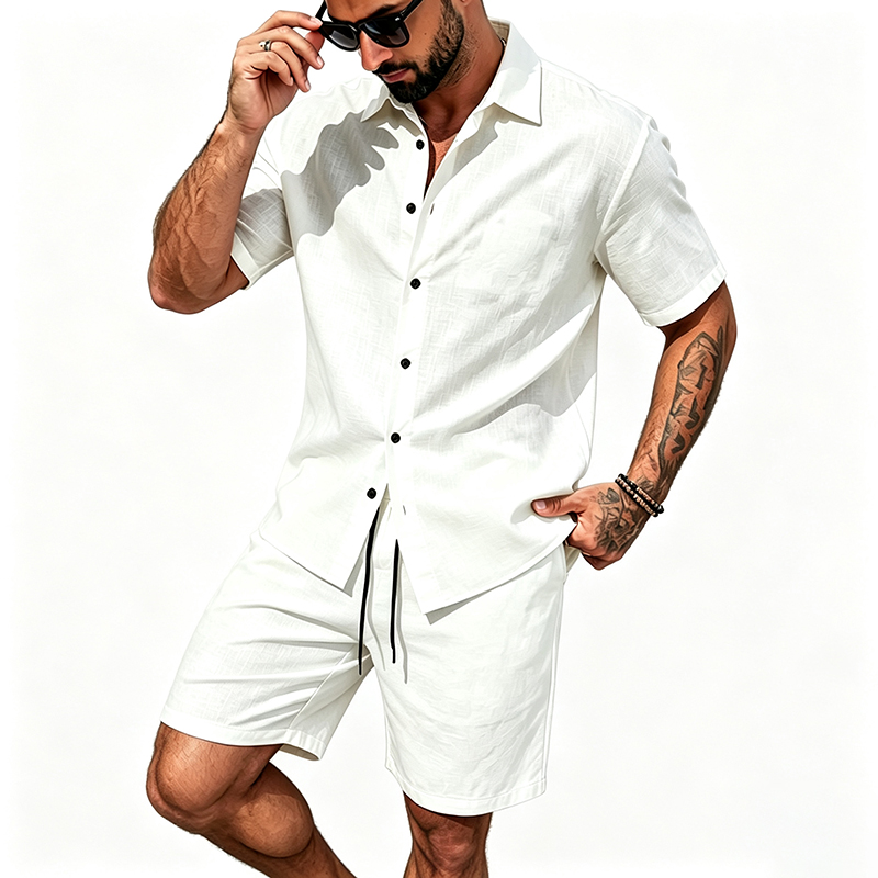 남성 린넨 투피스 세트 반팔 라펠 버튼 셔츠 밴딩 반바 - Summer Clothing Trend 리뷰 및 가격