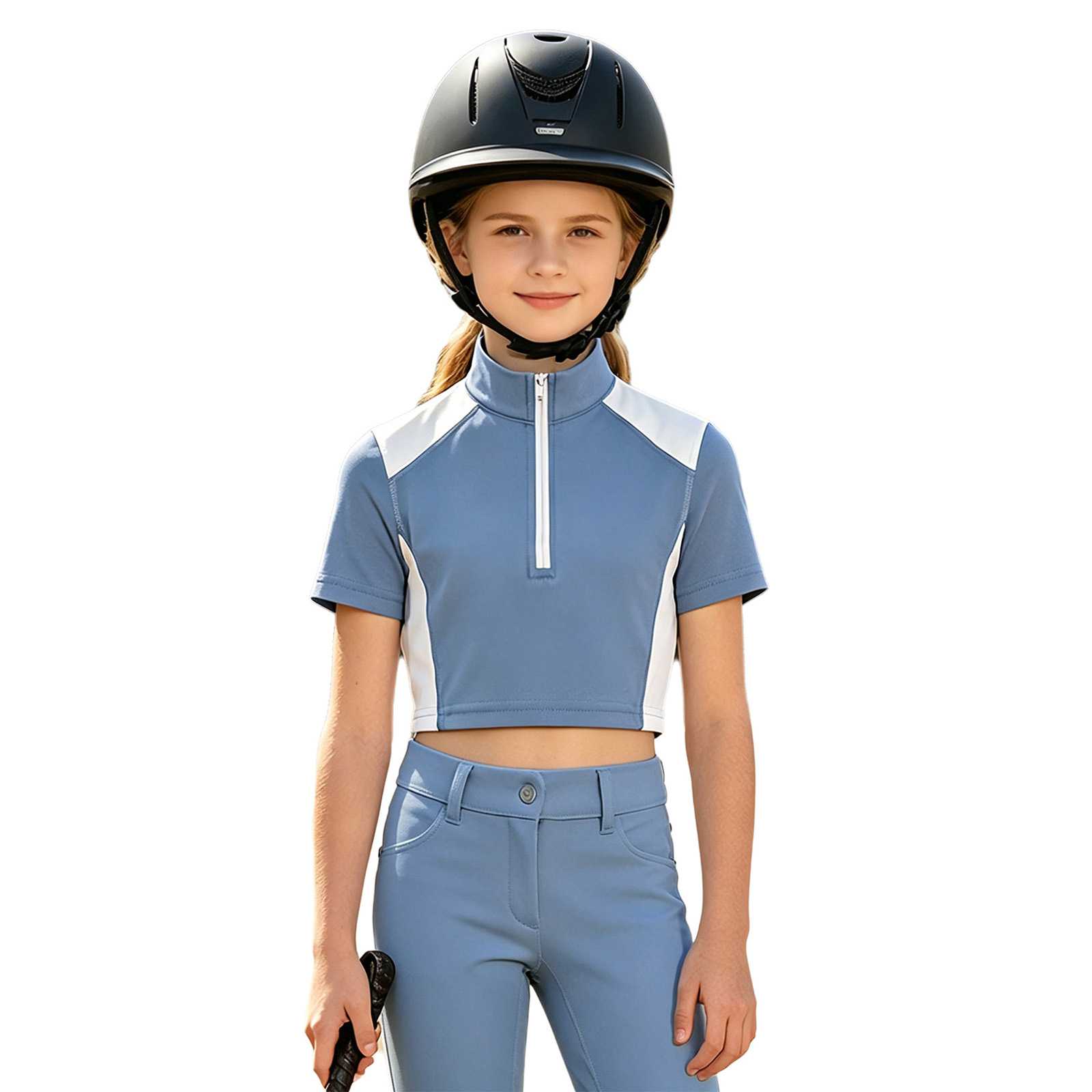 어린이 여자 승마 셔츠 승마복 반팔 하프 지퍼 운동복  - Summer Equestrian Clothing 리뷰 및 가격