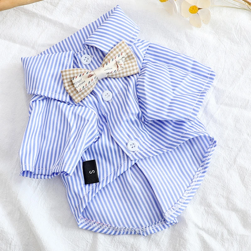 애완견 옷 Bowknot 줄무늬 셔츠 작은 개를위한 얇 - Summer Dog Clothing 리뷰 및 가격