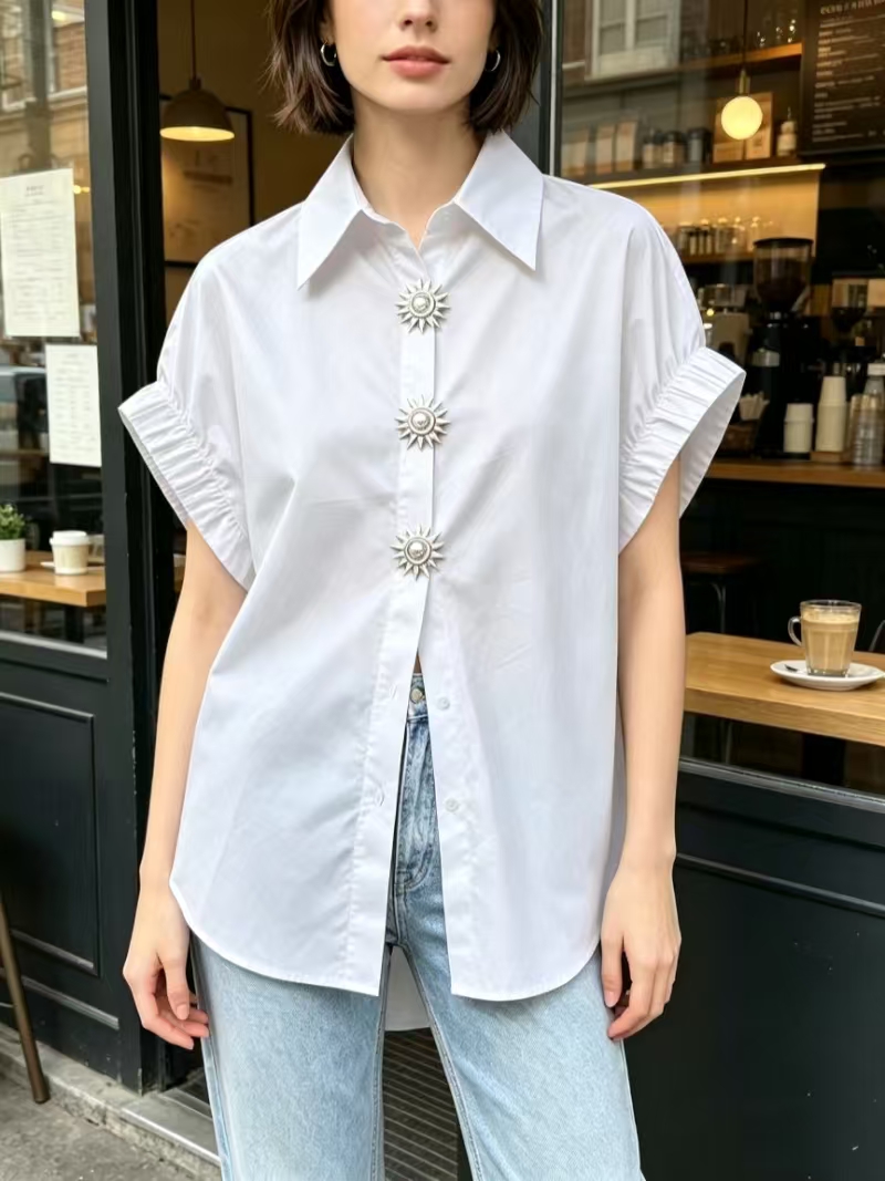 여성 코튼 캐주얼 루즈 반팔 얇은 여름 탑 퓨어 컬러  - Summer Clothing In French 리뷰 및 가격