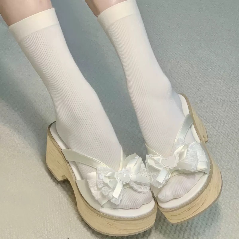 스윗 보우 우드 그레인 두꺼운 바닥 플랫폼 슬리퍼 여성 - Summer Clothing Elegant 리뷰 및 가격