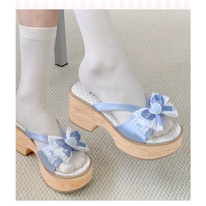 스윗 보우 우드 그레인 두꺼운 바닥 플랫폼 슬리퍼 여성 - Summer Clothing Elegant 리뷰 및 가격
