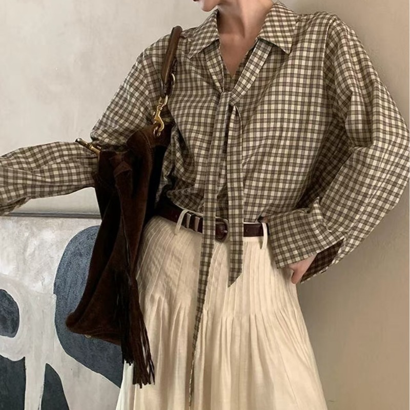 빈티지 여성 블라우스 캐주얼 체크 탑 패션 루즈 여름  - Summer Clothing In French 리뷰 및 가격