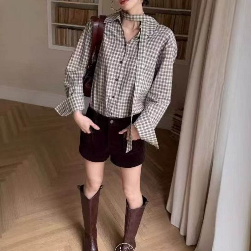 빈티지 여성 블라우스 캐주얼 체크 탑 패션 루즈 여름  - Summer Clothing In French 리뷰 및 가격