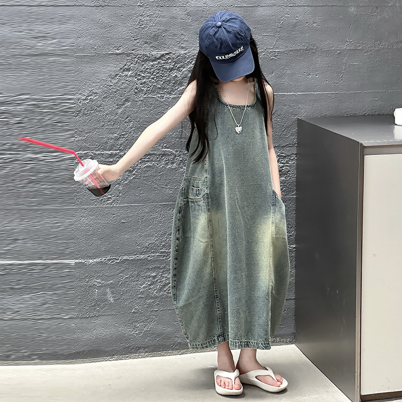 빈티지 블루 어린이 소녀 고품질 민소매 데님 드레스 s - Summer Clothing Set For Girls 리뷰 및 가격
