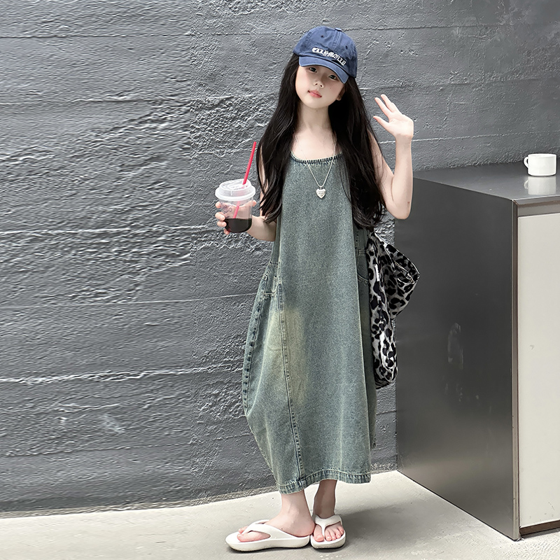 빈티지 블루 어린이 소녀 고품질 민소매 데님 드레스 s - Summer Clothing Set For Girls 리뷰 및 가격