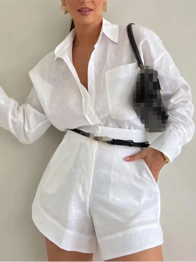여름 캐주얼 심플 여성 의상, 단추 포켓 라펠 셔츠,  - Summer Clothing Set For Girls 리뷰 및 가격
