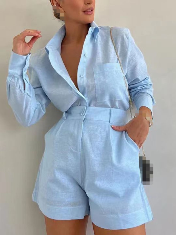 여름 캐주얼 심플 여성 의상, 단추 포켓 라펠 셔츠,  - Summer Clothing Set For Girls 리뷰 및 가격