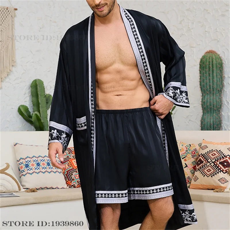 봄 여름 새로운 남성 잠옷 2PCS 가운 반바지 세트  - Summer Clothing Styles Men 리뷰 및 가격