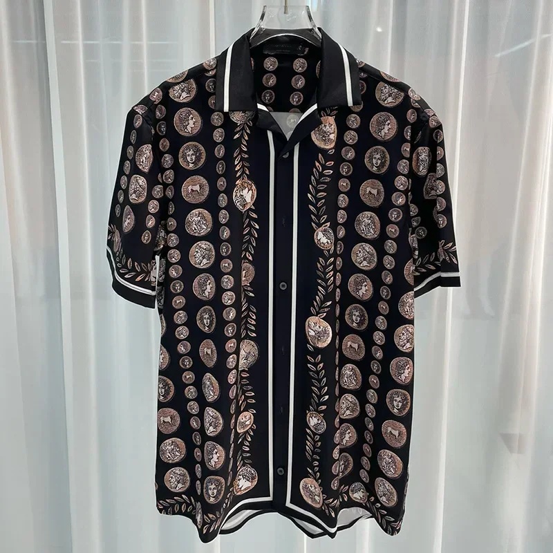 로얄 럭셔리 남성 셔츠 세트 빈티지 패턴 캐릭터 프린트 - Summer Clothing Trend 리뷰 및 가격